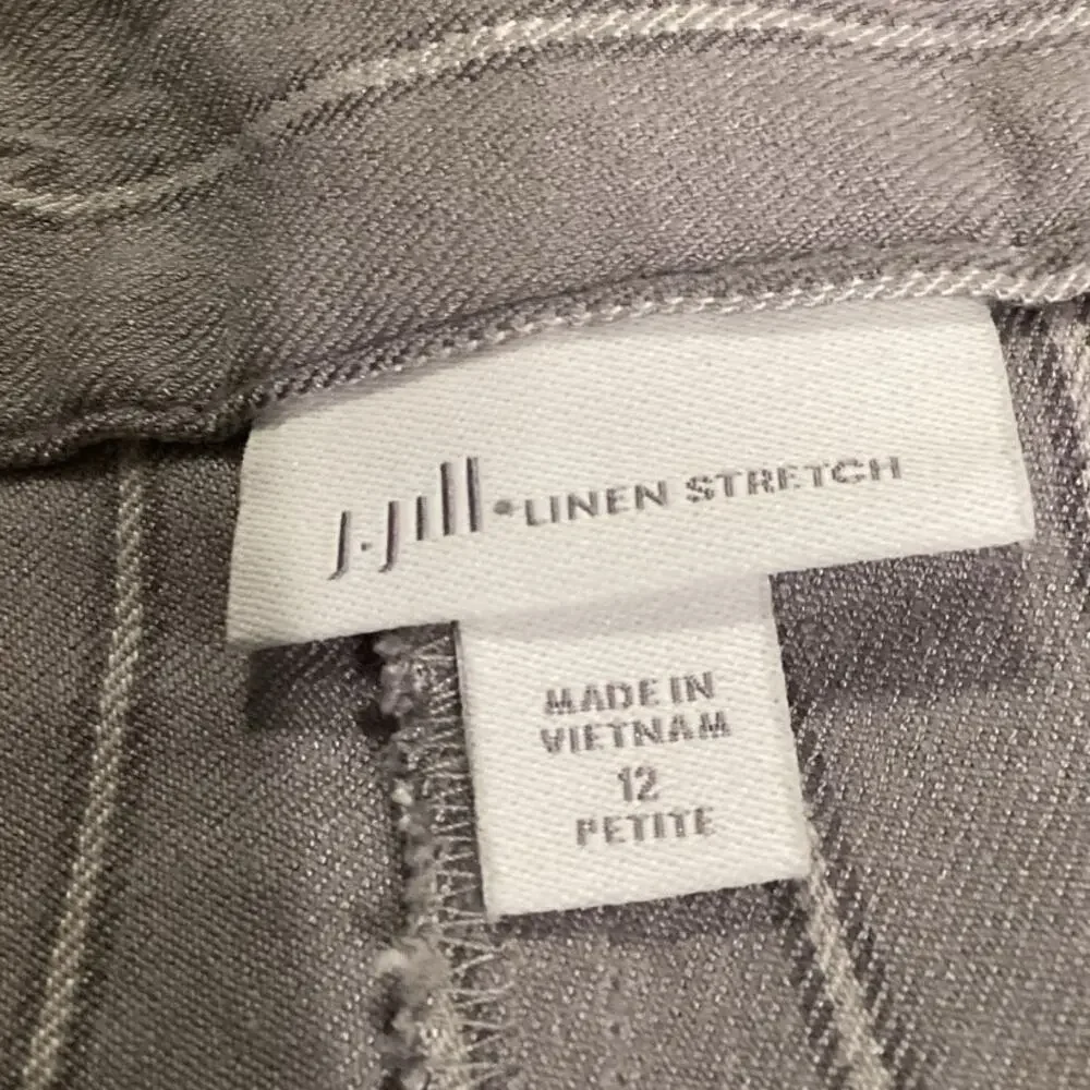 J. Jill Womens Linen stretch Pants Size 12P 12‎ P Gray Pinstripe Cropped Coastal